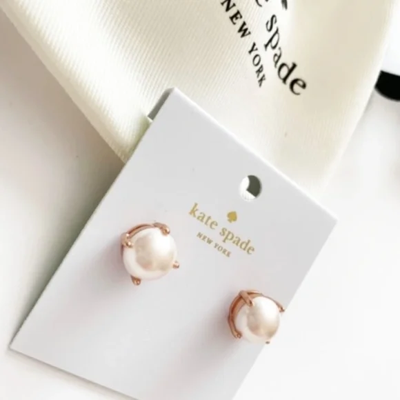 kate spade rose gold pearl studs. - Picture 3 of 5